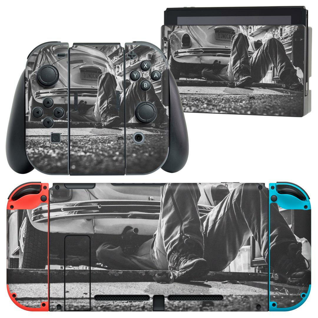 igsticker Nintendo Switch 用 デザインスキンシール 任天堂 ニンテンドー スイッチ 専用 本体ドック Joy-Con Joycon ジョイコン 専用 ゲーム機 カバー アクセサリー フィルム ステッカー 023541 車　モノクロ　写真