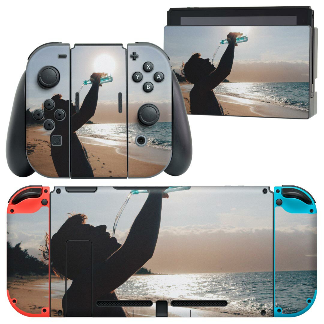 igsticker Nintendo Switch 用 デザインスキンシール 任天堂 ニンテンドー スイッチ 専用 本体ドック Joy-Con Joycon ジョイコン 専用 ゲーム機 カバー アクセサリー フィルム ステッカー 023543 海 写真 酒