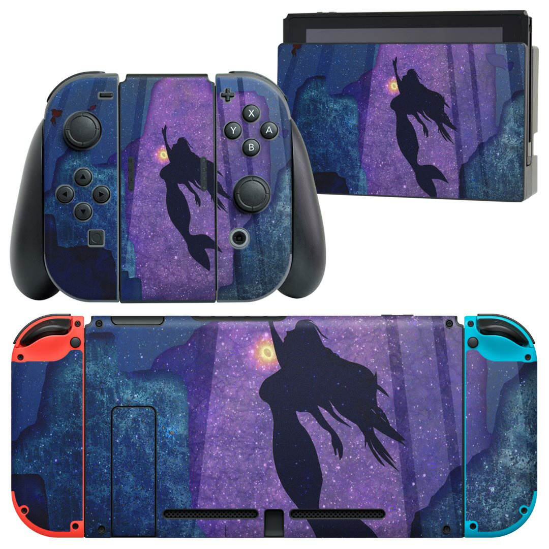 igsticker Nintendo Switch 用 デザインスキンシール 任天堂 ニンテンドー スイッチ 専用 本体ドック Joy-Con Joycon ジョイコン 専用 ゲーム機 カバー アクセサリー フィルム ステッカー 023563 人魚　イラスト　海