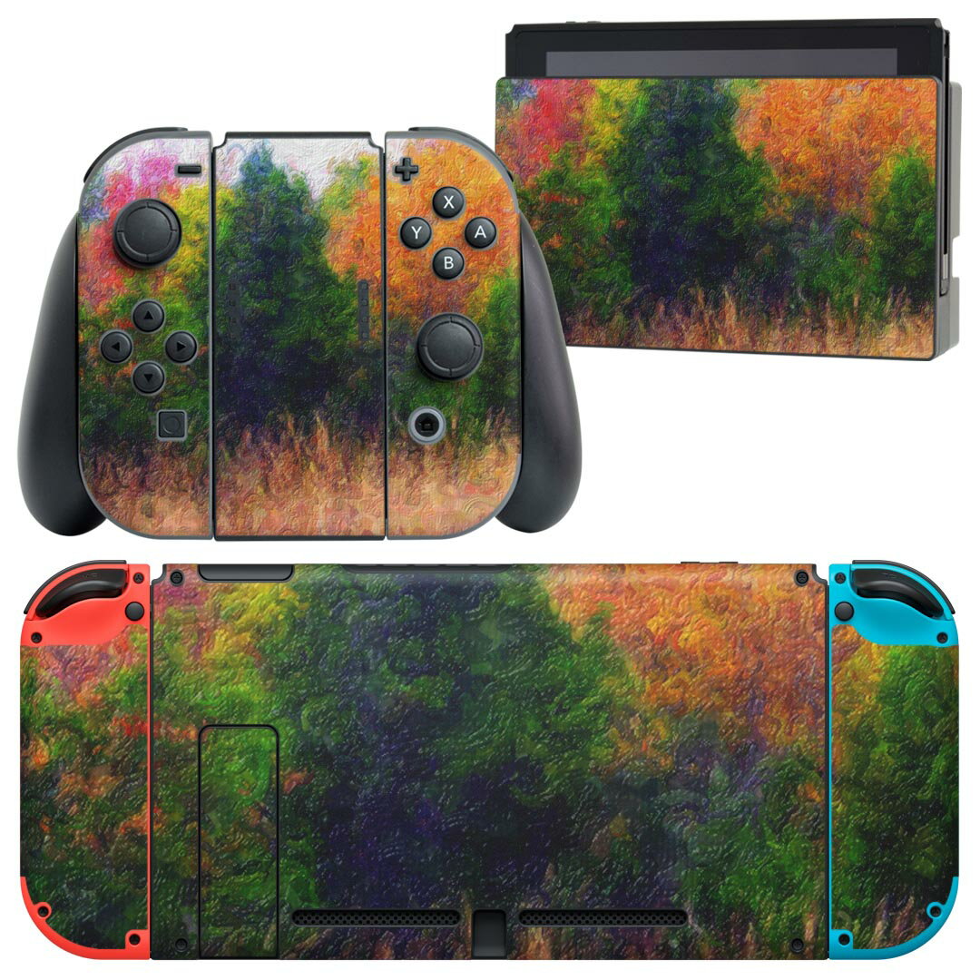 igsticker Nintendo Switch 用 デザインスキンシール 任天堂 ニンテンドー スイッチ 専用 本体ドック Joy-Con Joycon ジョイコン 専用 ゲーム機 カバー アクセサリー フィルム ステッカー 023639 絵画　森