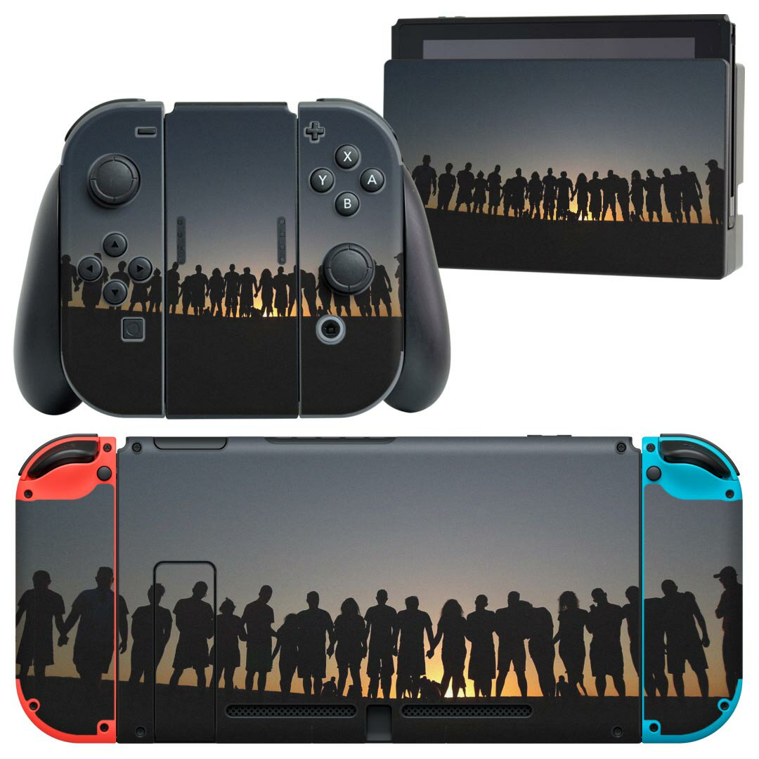 製品名 Nintendo Switch 本体裏面＆ドック正面＆ジョイコン専用 デザインスキンシール セット内容 Nintendo Switch 本体＆ドック＆ジョイコン用スキンシール（各1枚） ニンテンドースイッチ専用です。携帯機のSwitch LiteやProコンには対応していません。 商品特徴 再剥離性シートを素材に採用し、細かな位置調整がしやすく貼り直しが容易です。専用の業務プリンターを使い、商品画像と遜色のない美しい印刷仕上がり。 注意事項 画像はサンプルですので、ご覧の環境によっては多少色味に違いを感じる場合がございます。 イメージと違った、モニターと色味が異なるという理由での交換や返金はご対応出来かねます。スキンシールのみの販売で、ニンテンドースイッチ本体などは付属しません。シワができた場合、ドライヤーなどで軽く温め、外側に向けてシワを伸ばすように貼ってください。初回貼付時の位置調整や貼り直しは可能ですが、しっかりと押し付けて接着させた後の再剥離、再利用は保証しておりません。また接着部に油分や汚れが付着しますと角の部分は剥がれやすくなりますので、貼付時はあまり触れないようにご注意ください。無地のセミグロスシートにデザインをプリントした商品で、デコなどの加工はございません。 凹凸や光沢があるように見えたり布地や金属を素材にしたように見える商品もありますが、デザインの図版によるものです。印刷時に微妙な画像のズレが生じる場合がございます。ご注文後に1点1点制作する受注生産品の為、不良品以外のご返品や交換は固くお断りします。当店における繰り返しの実機テストでは問題ありませんでしたが、経過年数や使用環境により、シールを剥がす際に本体の塗装が一部剥がれる可能性があります。恐れ入りますが、万が一そのような状況になった場合でも当店ではゲーム機本体の保証は出来かねますので、予めご理解の上お求めください。 商品発送 完全受注生産のハンドメイド商品となりますので、既製品と比べて発送までお時間を頂いています。 基本的に決済確認後2?3営業日、最大で10営業日での発送となります。繁忙期や休業日明けの場合はさらに時間がかかる場合があります。 その際には別途メールにてご連絡致します。メール便の場合、発送日から到着までに2?4日ほどかかる場合が多く、紛失などの保障もご対応できかねます。あらかじめご了承下さい。