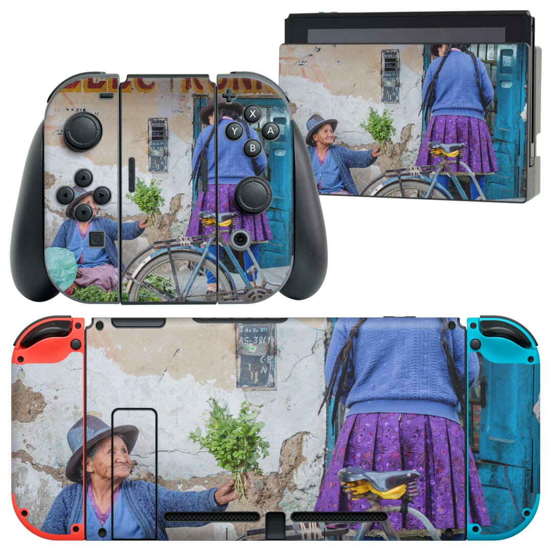 igsticker Nintendo Switch 用 デザインスキンシール 任天堂 ニンテンドー スイッチ 専用 本体ドック Joy-Con Joycon ジョイコン 専用 ゲーム機 カバー アクセサリー フィルム ステッカー 023672 人物 自転車