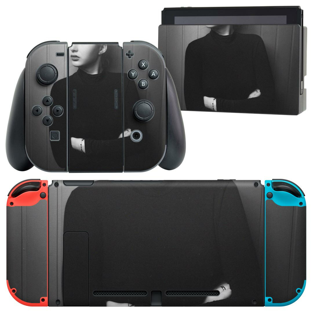 igsticker Nintendo Switch 用 デザインスキンシール 任天堂 ニンテンドー スイッチ 専用 本体ドック Joy-Con Joycon ジョイコン 専用 ゲーム機 カバー アクセサリー フィルム ステッカー 023675 人物 女性 モノクロ