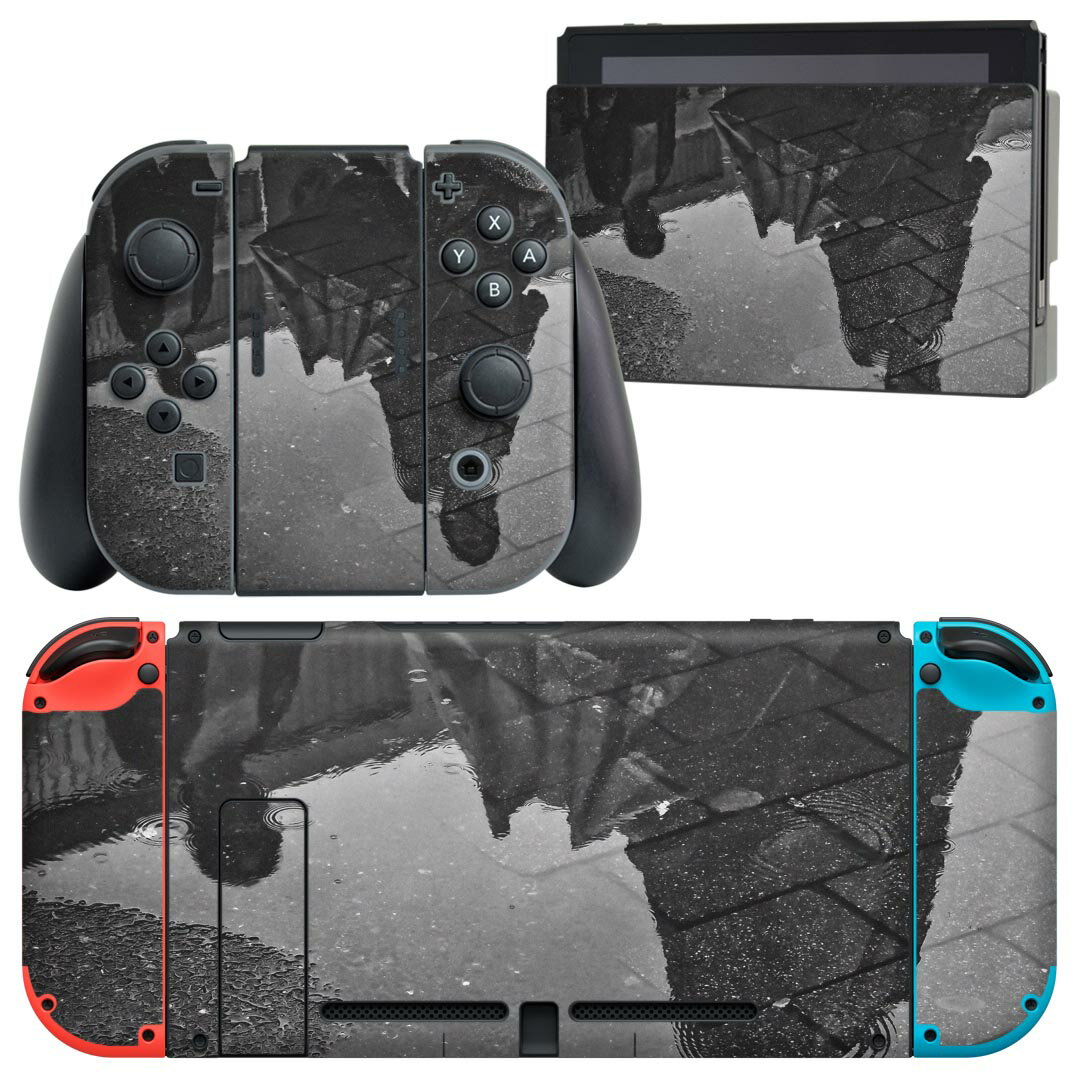 igsticker Nintendo Switch 用 デザインスキンシール 任天堂 ニンテンドー スイッチ 専用 本体ドック Joy-Con Joycon ジョイコン 専用 ゲーム機 カバー アクセサリー フィルム ステッカー 023711 水たまり　雨　写真