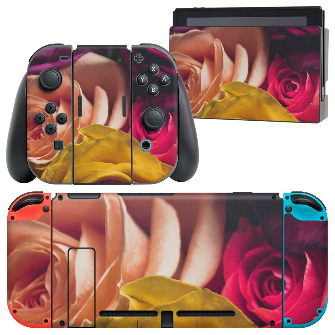 製品名 Nintendo Switch 本体裏面＆ドック正面＆ジョイコン専用 デザインスキンシール セット内容 Nintendo Switch 本体＆ドック＆ジョイコン用スキンシール（各1枚） ニンテンドースイッチ専用です。携帯機のSwitch LiteやProコンには対応していません。 商品特徴 再剥離性シートを素材に採用し、細かな位置調整がしやすく貼り直しが容易です。専用の業務プリンターを使い、商品画像と遜色のない美しい印刷仕上がり。 注意事項 画像はサンプルですので、ご覧の環境によっては多少色味に違いを感じる場合がございます。 イメージと違った、モニターと色味が異なるという理由での交換や返金はご対応出来かねます。スキンシールのみの販売で、ニンテンドースイッチ本体などは付属しません。シワができた場合、ドライヤーなどで軽く温め、外側に向けてシワを伸ばすように貼ってください。初回貼付時の位置調整や貼り直しは可能ですが、しっかりと押し付けて接着させた後の再剥離、再利用は保証しておりません。また接着部に油分や汚れが付着しますと角の部分は剥がれやすくなりますので、貼付時はあまり触れないようにご注意ください。無地のセミグロスシートにデザインをプリントした商品で、デコなどの加工はございません。 凹凸や光沢があるように見えたり布地や金属を素材にしたように見える商品もありますが、デザインの図版によるものです。印刷時に微妙な画像のズレが生じる場合がございます。ご注文後に1点1点制作する受注生産品の為、不良品以外のご返品や交換は固くお断りします。当店における繰り返しの実機テストでは問題ありませんでしたが、経過年数や使用環境により、シールを剥がす際に本体の塗装が一部剥がれる可能性があります。恐れ入りますが、万が一そのような状況になった場合でも当店ではゲーム機本体の保証は出来かねますので、予めご理解の上お求めください。 商品発送 完全受注生産のハンドメイド商品となりますので、既製品と比べて発送までお時間を頂いています。 基本的に決済確認後2?3営業日、最大で10営業日での発送となります。繁忙期や休業日明けの場合はさらに時間がかかる場合があります。 その際には別途メールにてご連絡致します。メール便の場合、発送日から到着までに2?4日ほどかかる場合が多く、紛失などの保障もご対応できかねます。あらかじめご了承下さい。