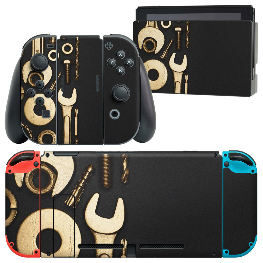 igsticker Nintendo Switch 用 デザインスキンシール 任天堂 ニンテンドー スイッチ 専用 本体ドック Joy-Con Joycon ジョイコン 専用 ゲーム機 カバー アクセサリー フィルム ステッカー 023764 工具 黒