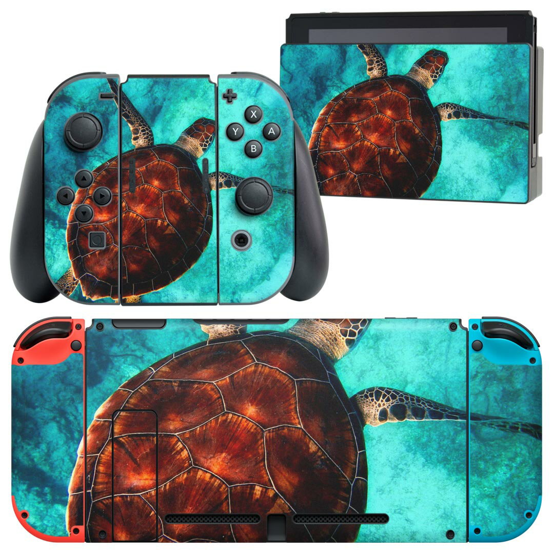 igsticker Nintendo Switch 用 デザインスキンシール 任天堂 ニンテンドー スイッチ 専用 本体ドック Joy-Con Joycon ジョイコン 専用 ゲーム機 カバー アクセサリー フィルム ステッカー 023766 カメ　海　写真