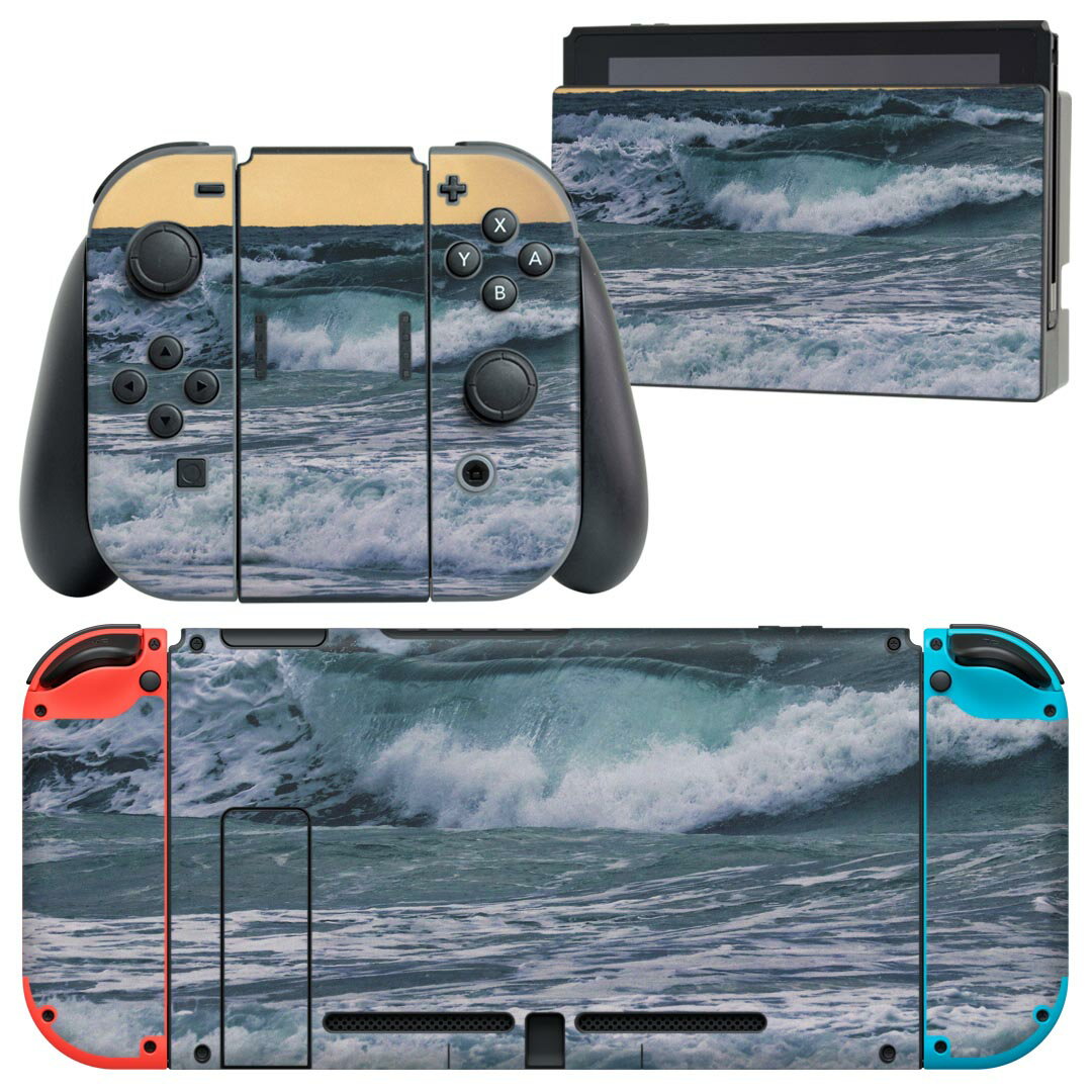igsticker Nintendo Switch 用 デザインスキンシール 任天堂 ニンテンドー スイッチ 専用 本体ドック Joy-Con Joycon ジョイコン 専用 ゲーム機 カバー アクセサリー フィルム ステッカー 023773 海 写真 波