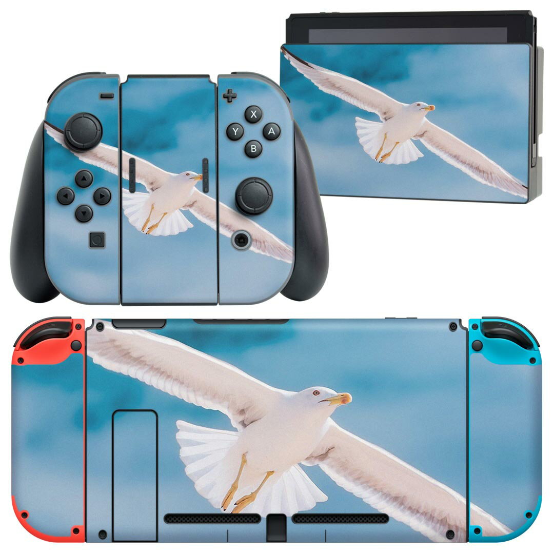 igsticker Nintendo Switch 用 デザインスキンシール 任天堂 ニンテンドー スイッチ 専用 本体ドック Joy-Con Joycon ジョイコン 専用 ゲーム機 カバー アクセサリー フィルム ステッカー 023775 カモメ 鳥 空