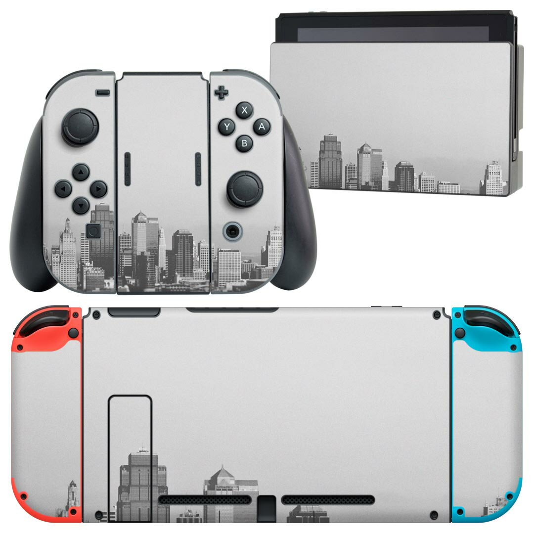 igsticker Nintendo Switch 用 デザインスキンシール 任天堂 ニンテンドー スイッチ 専用 本体ドック Joy-Con Joycon ジョイコン 専用 ゲーム機 カバー アクセサリー フィルム ステッカー 023805 都市　風景　モノクロ　写真
