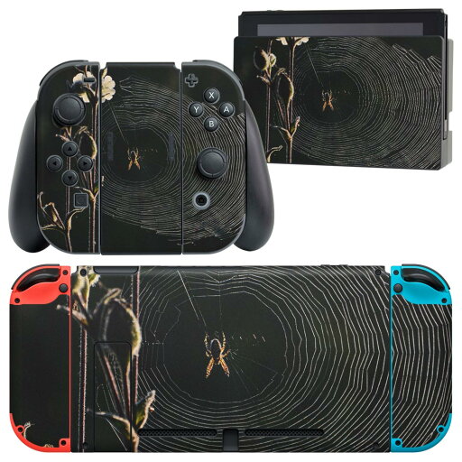 igsticker Nintendo Switch 用 デザインスキンシール 任天堂 ニンテンドー スイッチ 専用 本体ドック Joy-Con Joycon ジョイコン 専用 ゲーム機 カバー アクセサリー フィルム ステッカー 023820 くもの巣 自然