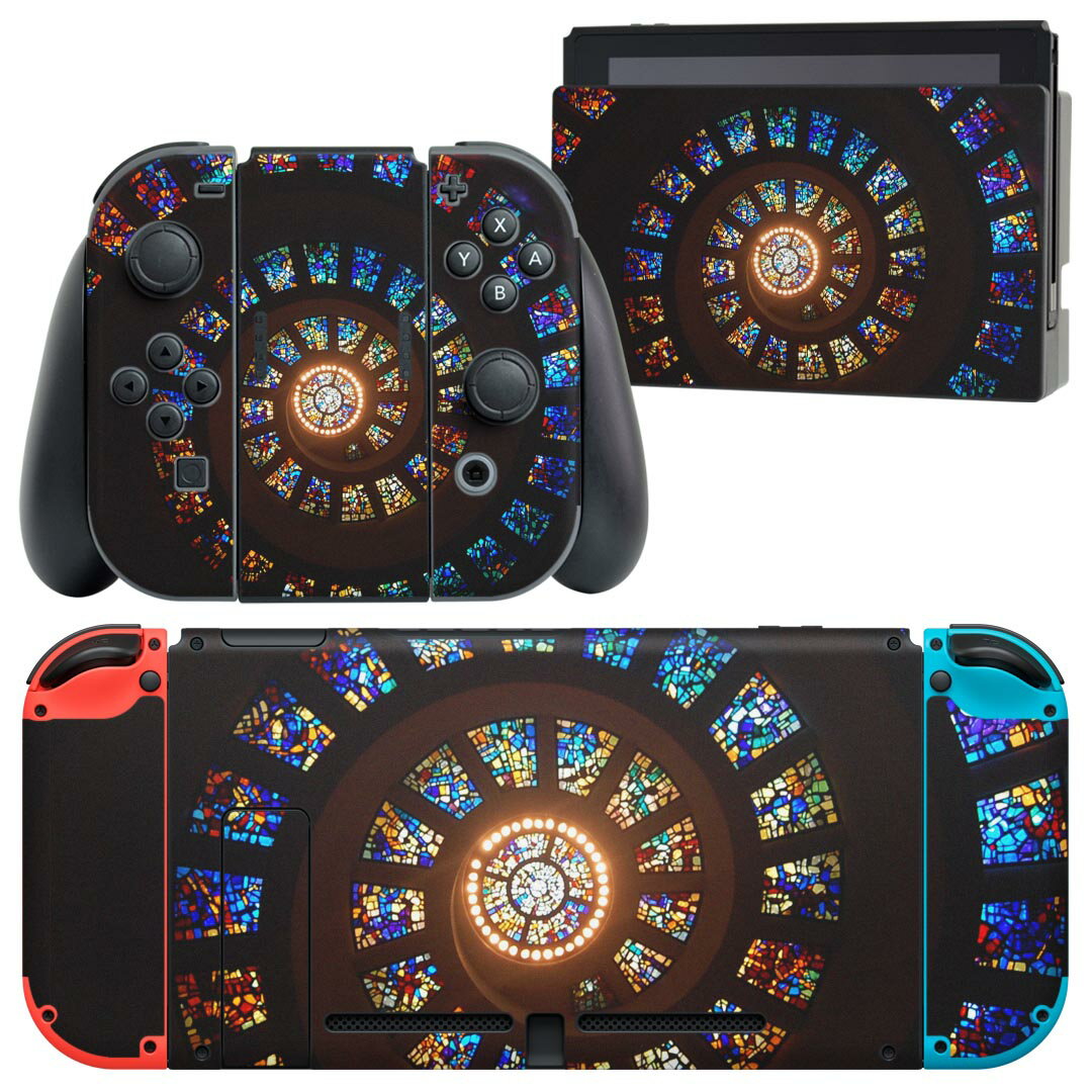igsticker Nintendo Switch 用 デザインスキンシール 任天堂 ニンテンドー スイッチ 専用 本体ドック Joy-Con Joycon ジョイコン 専用 ゲーム機 カバー アクセサリー フィルム ステッカー 023828 ステンドグラス
