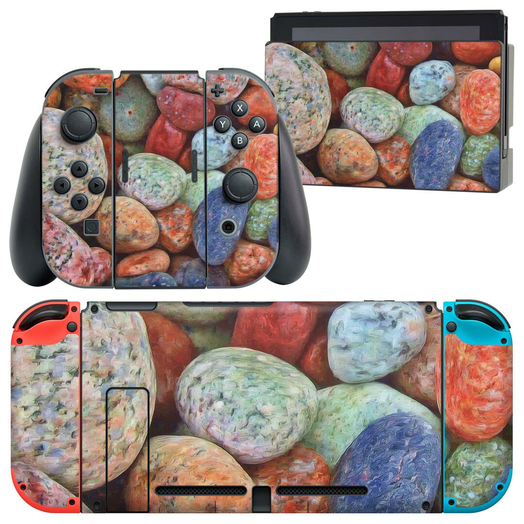igsticker Nintendo Switch 用 デザインスキンシール 任天堂 ニンテンドー スイッチ 専用 本体ドック Joy-Con Joycon ジョイコン 専用 ゲーム機 カバー アクセサリー フィルム ステッカー 023838 カラフル　石