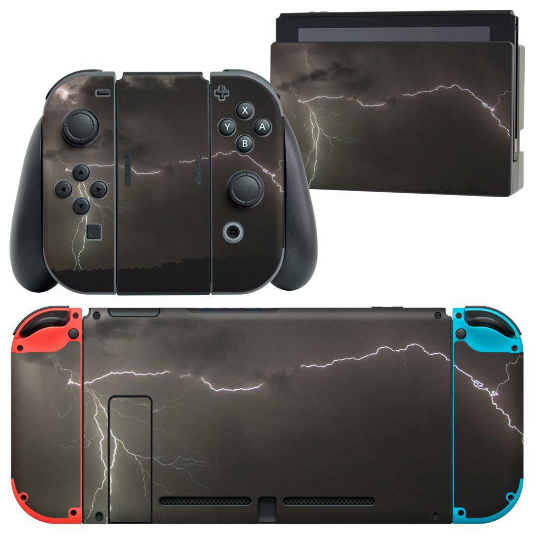 igsticker Nintendo Switch 用 デザインスキンシール 任天堂 ニンテンドー スイッチ 専用 本体ドック Joy-Con Joycon ジョイコン 専用 ゲーム機 カバー アクセサリー フィルム ステッカー 023840 雷　自然　写真
