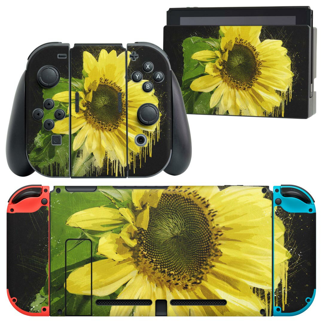 igsticker Nintendo Switch 用 デザインスキンシール 任天堂 ニンテンドー スイッチ 専用 本体ドック Joy-Con Joycon ジョイコン 専用 ゲーム機 カバー アクセサリー フィルム ステッカー 023851 花 フラワー ひまわり