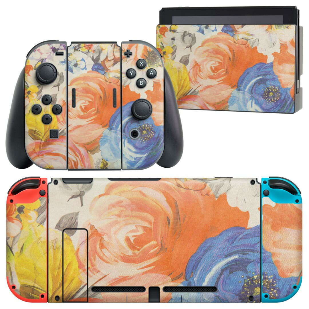 igsticker Nintendo Switch 用 デザインスキンシール 任天堂 ニンテンドー スイッチ 専用 本体ドック Joy-Con Joycon ジョイコン 専用 ゲーム機 カバー アクセサリー フィルム ステッカー 023888 花　フラワー