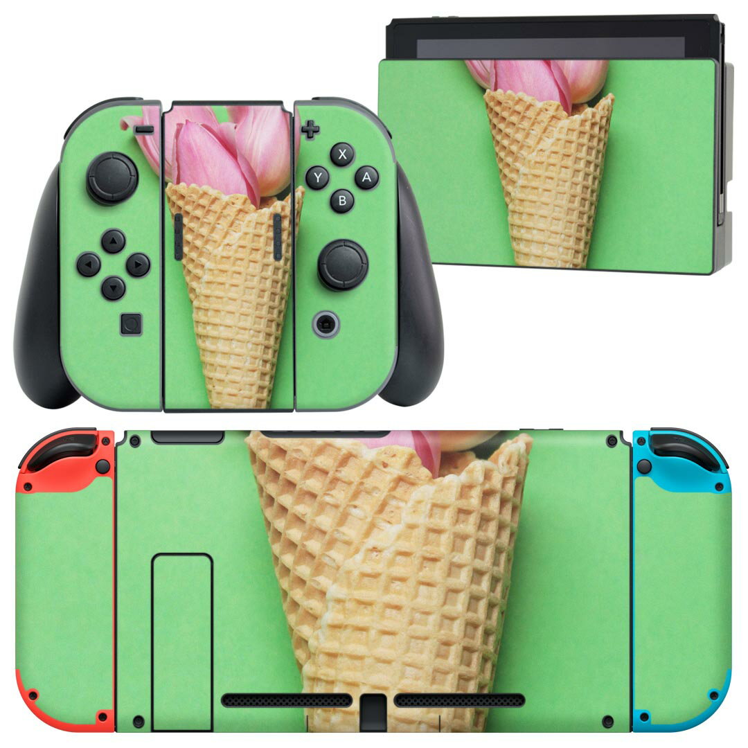 igsticker Nintendo Switch 用 デザインスキンシール 任天堂 ニンテンドー スイッチ 専用 本体ドック Joy-Con Joycon ジョイコン 専用 ゲーム機 カバー アクセサリー フィルム ステッカー 023915 花 フラワー チューリップ アイス