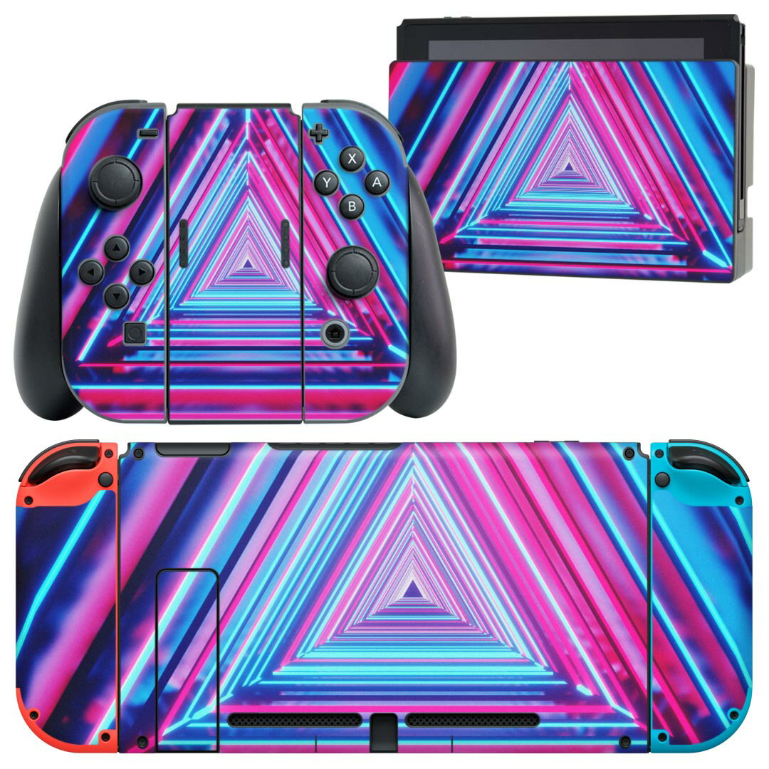 igsticker Nintendo Switch 用 デザインスキンシール 任天堂 ニンテンドー スイッチ 専用 本体ドック Joy-Con Joycon ジョイコン 専用 ゲーム機 カバー アクセサリー フィルム ステッカー 023921 ネオン 派手