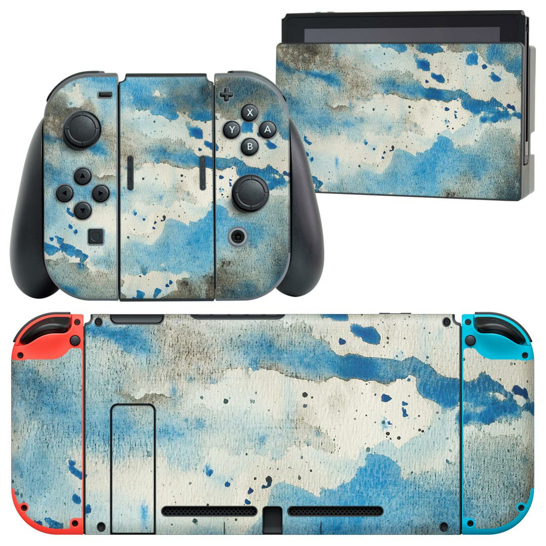 igsticker Nintendo Switch 用 デザインスキンシール 任天堂 ニンテンドー スイッチ 専用 本体ドック Joy-Con Joycon ジョイコン 専用 ゲーム機 カバー アクセサリー フィルム ステッカー 023949 ペイント　青