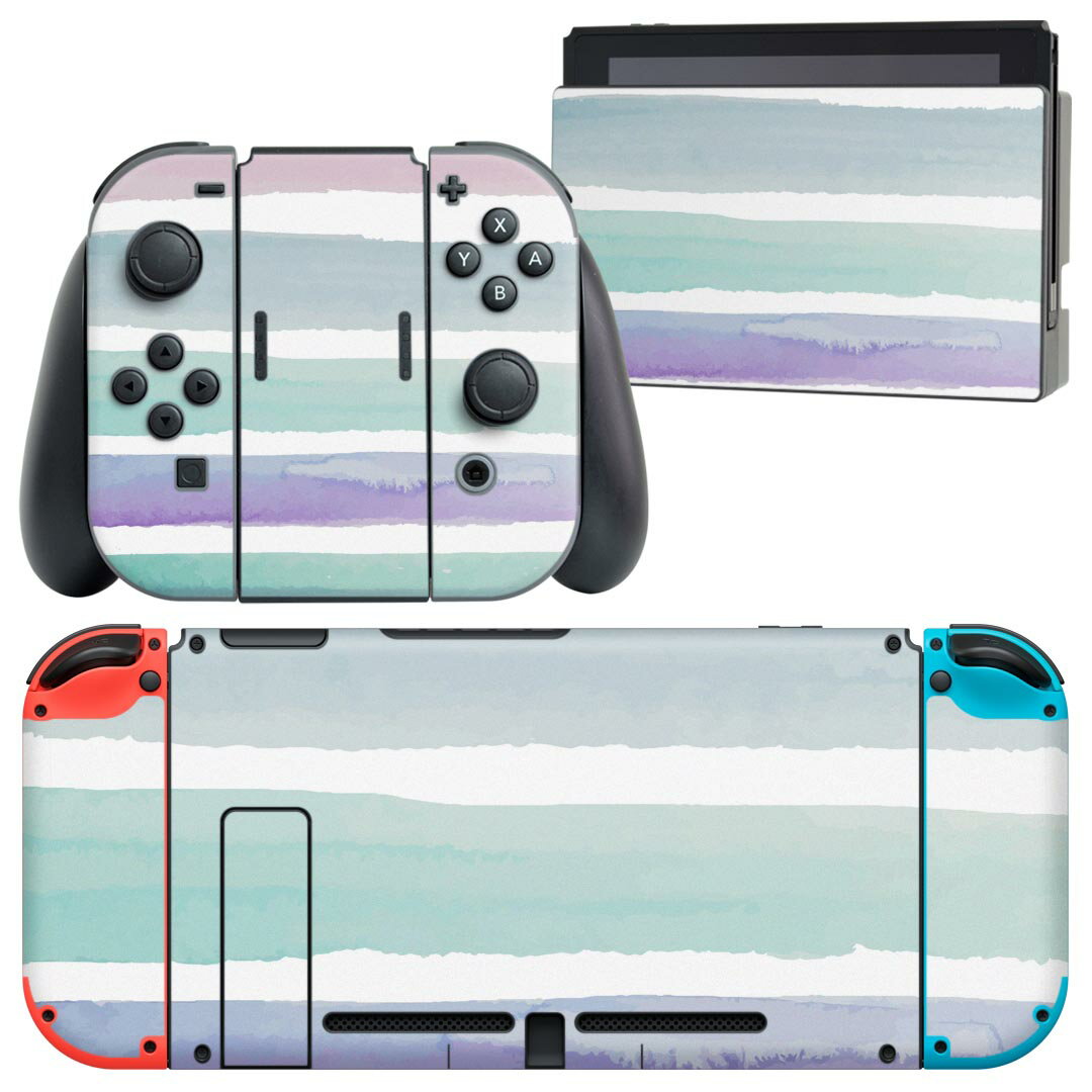 igsticker Nintendo Switch 用 デザインスキンシール 任天堂 ニンテンドー スイッチ 専用 本体ドック Joy-Con Joycon ジョイコン 専用 ゲーム機 カバー アクセサリー フィルム ステッカー 023951 パステルカラー 水彩