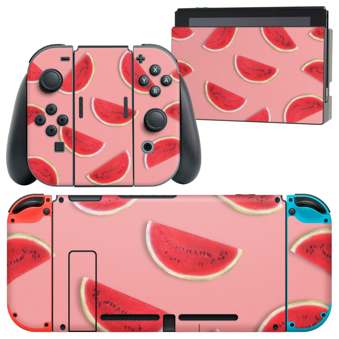 igsticker Nintendo Switch 用 デザインスキンシール 任天堂 ニンテンドー スイッチ 専用 本体ドック Joy-Con Joycon ジョイコン 専用 ゲーム機 カバー アクセサリー フィルム ステッカー 023955 スイカ　果物　フルーツ