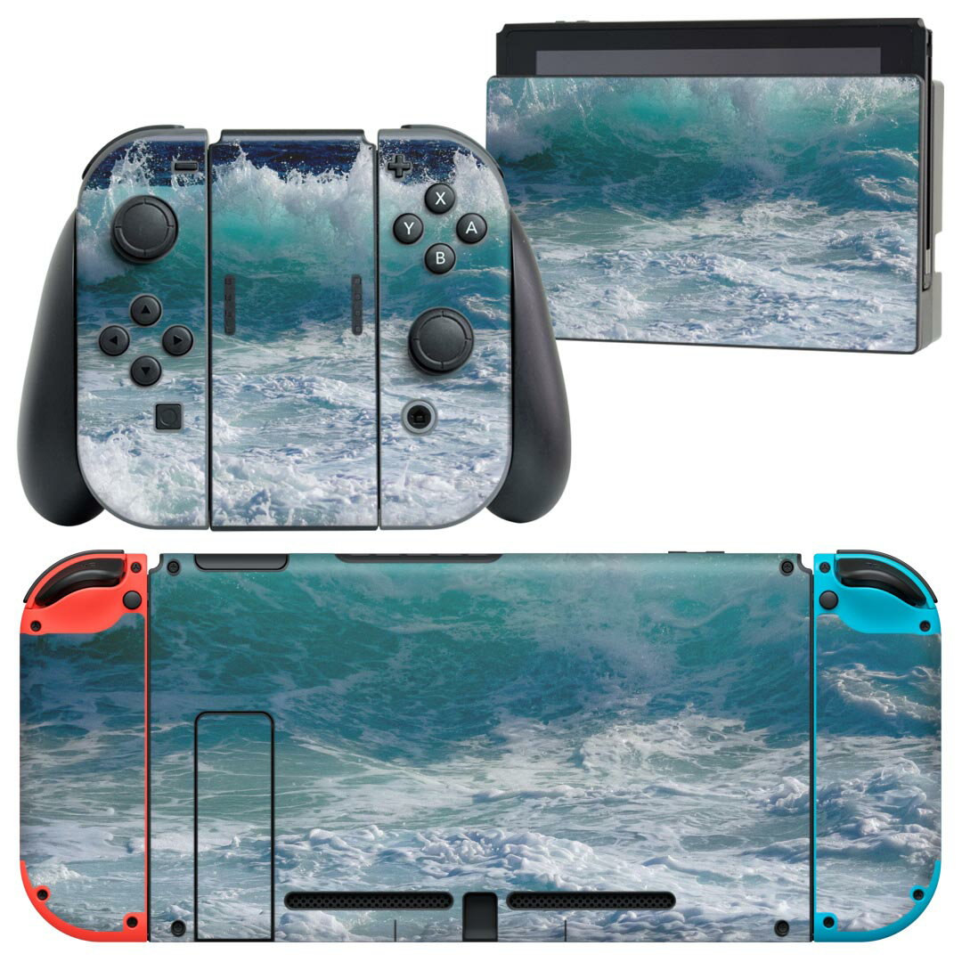 igsticker Nintendo Switch 用 デザインスキンシール 任天堂 ニンテンドー スイッチ 専用 本体ドック Joy-Con Joycon ジョイコン 専用 ゲーム機 カバー アクセサリー フィルム ステッカー 023958 海　波　写真