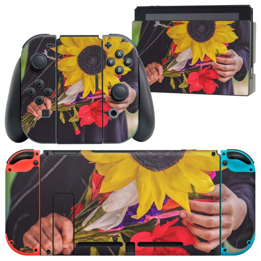 igsticker Nintendo Switch 用 デザインスキンシール 任天堂 ニンテンドー スイッチ 専用 本体ドック Joy-Con Joycon ジョイコン 専用 ゲーム機 カバー アクセサリー フィルム ステッカー 023963 花 フラワー ひまわり