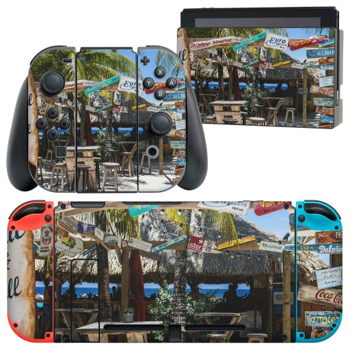 igsticker Nintendo Switch 用 デザインスキンシール 任天堂 ニンテンドー スイッチ 専用 本体ドック Joy-Con Joycon ジョイコン 専用 ゲーム機 カバー アクセサリー フィルム ステッカー 023969 ヤシの木 ハワイ サーフ