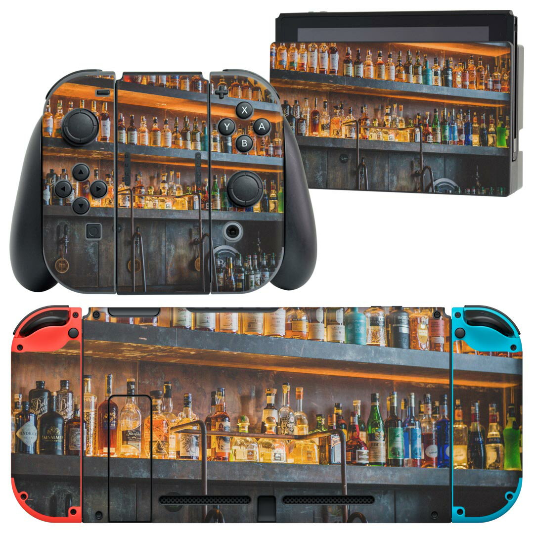 igsticker Nintendo Switch 用 デザインスキンシール 任天堂 ニンテンドー スイッチ 専用 本体ドック Joy-Con Joycon ジョイコン 専用 ゲーム機 カバー アクセサリー フィルム ステッカー 023973 バー bar お酒