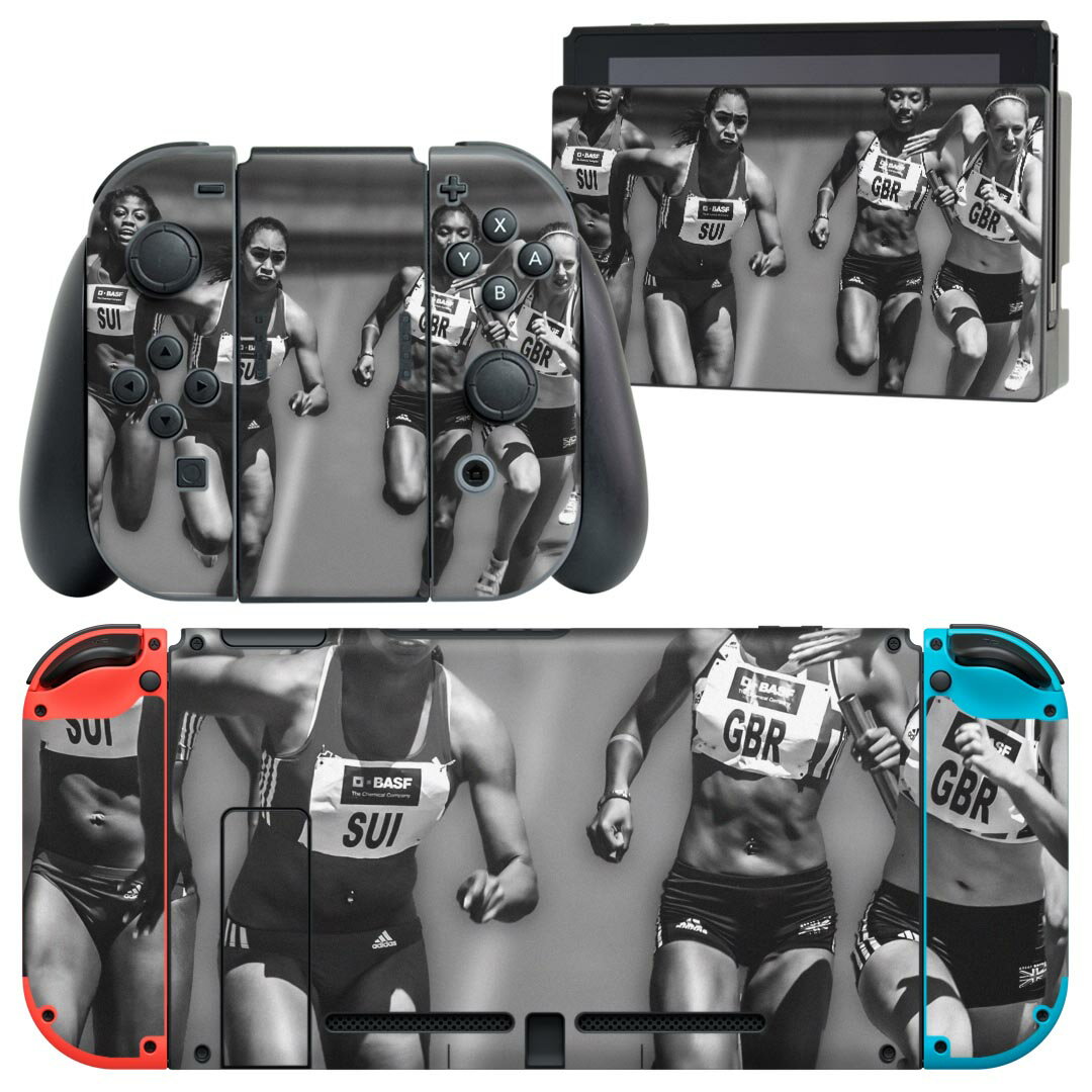 igsticker Nintendo Switch 用 デザインスキンシール 任天堂 ニンテンドー スイッチ 専用 本体ドック Joy-Con Joycon ジョイコン 専用 ゲーム機 カバー アクセサリー フィルム ステッカー 023985 マラソン 写真