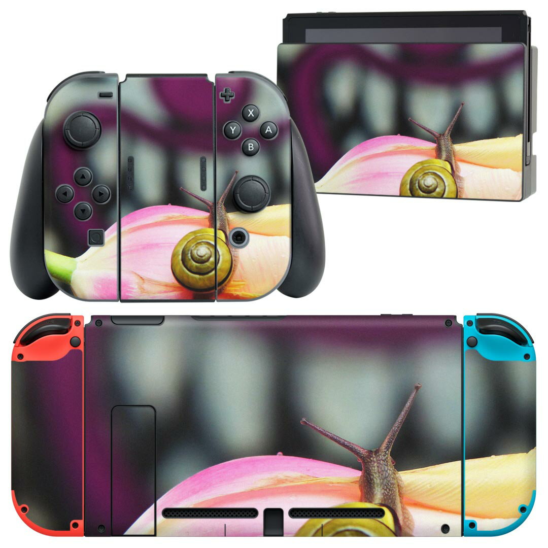 igsticker Nintendo Switch 用 デザインスキンシール 任天堂 ニンテンドー スイッチ 専用 本体ドック Joy-Con Joycon ジョイコン 専用 ゲーム機 カバー アクセサリー フィルム ステッカー 023988 かたつむり　花　フラワー
