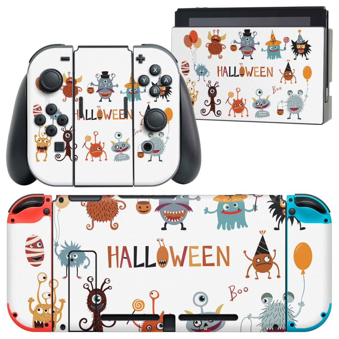 igsticker Nintendo Switch 用 デザインスキンシール 任天堂 ニンテンドー スイッチ 専用 本体ドック Joy-Con Joycon ジョイコン 専用 ゲーム機 カバー アクセサリー フィルム ステッカー 026116 ハロウィン おばけ カラフル Halloween