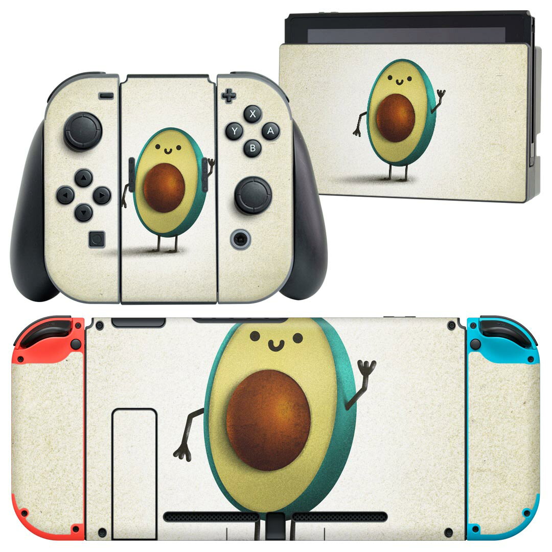 igsticker Nintendo Switch 用 デザインスキンシール 任天堂 ニンテンドー スイッチ 専用 本体ドック Joy-Con Joycon ジョイコン 専用 ゲーム機 カバー アクセサリー フィルム ステッカー 026148 アボカド　キャラ　野菜