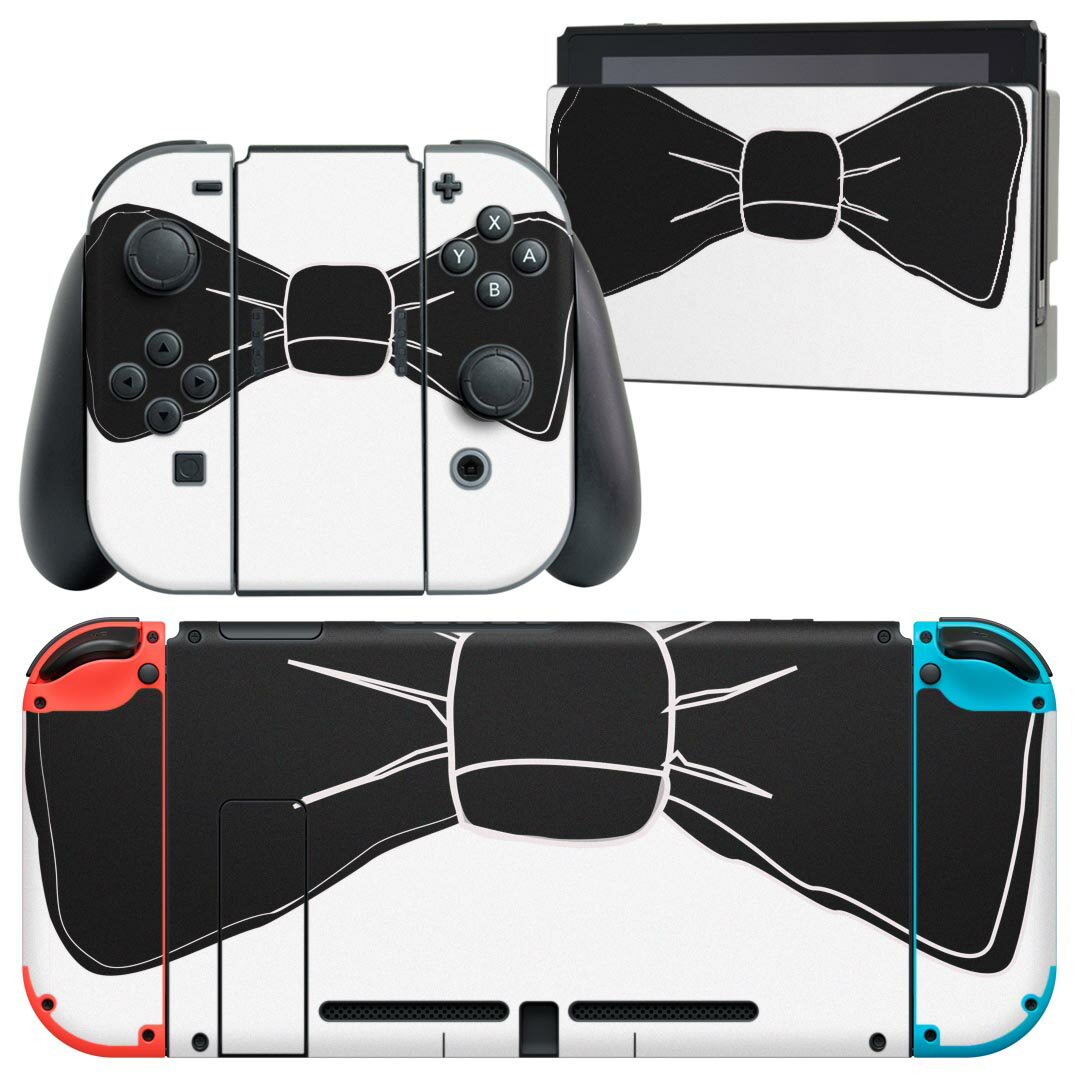 igsticker Nintendo Switch 用 デザインスキンシール 任天堂 ニンテンドー スイッチ 専用 本体ドック Joy-Con Joycon ジョイコン 専用 ゲーム機 カバー アクセサリー フィルム ステッカー 026162 リボン 蝶ネクタイ