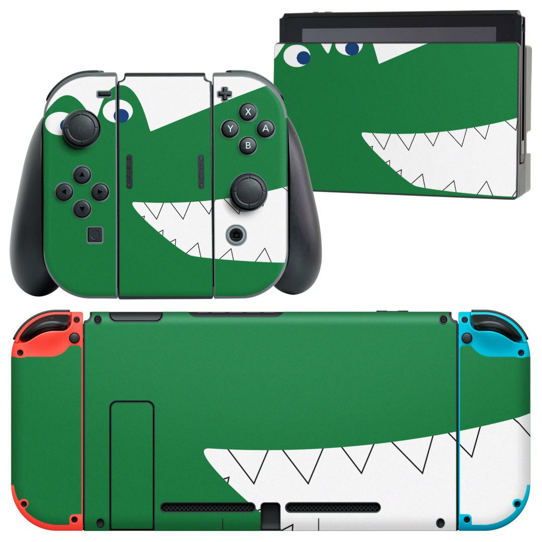 igsticker Nintendo Switch 用 デザインスキンシール 任天堂 ニンテンドー スイッチ 専用 本体ドック Joy-Con Joycon ジョイコン 専用 ゲーム機 カバー アクセサリー フィルム ステッカー 026179 動物　ワニ
