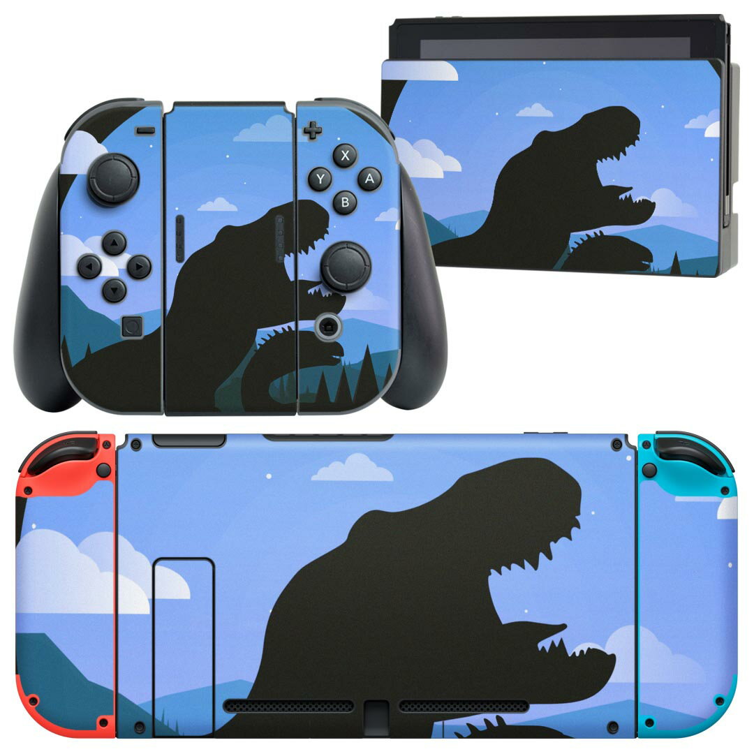 igsticker Nintendo Switch 用 デザインスキンシール 任天堂 ニンテンドー スイッチ 専用 本体ドック Joy-Con Joycon ジョイコン 専用 ゲーム機 カバー アクセサリー フィルム ステッカー 026183 怪獣　恐竜　シルエット