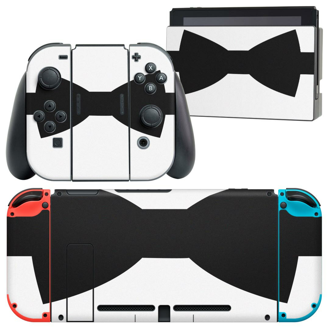 igsticker Nintendo Switch 用 デザインスキンシール 任天堂 ニンテンドー スイッチ 専用 本体ドック Joy-Con Joycon ジョイコン 専用 ゲーム機 カバー アクセサリー フィルム ステッカー 026204 リボン 蝶ネクタイ