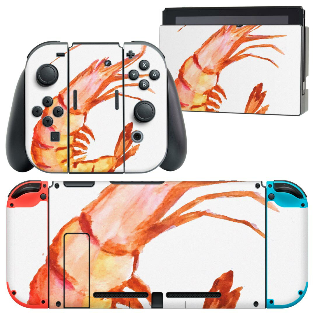 igsticker Nintendo Switch 用 デザインスキンシール 任天堂 ニンテンドー スイッチ 専用 本体ドック Joy-Con Joycon ジョイコン 専用 ゲーム機 カバー アクセサリー フィルム ステッカー 026206 エビ　海老　魚