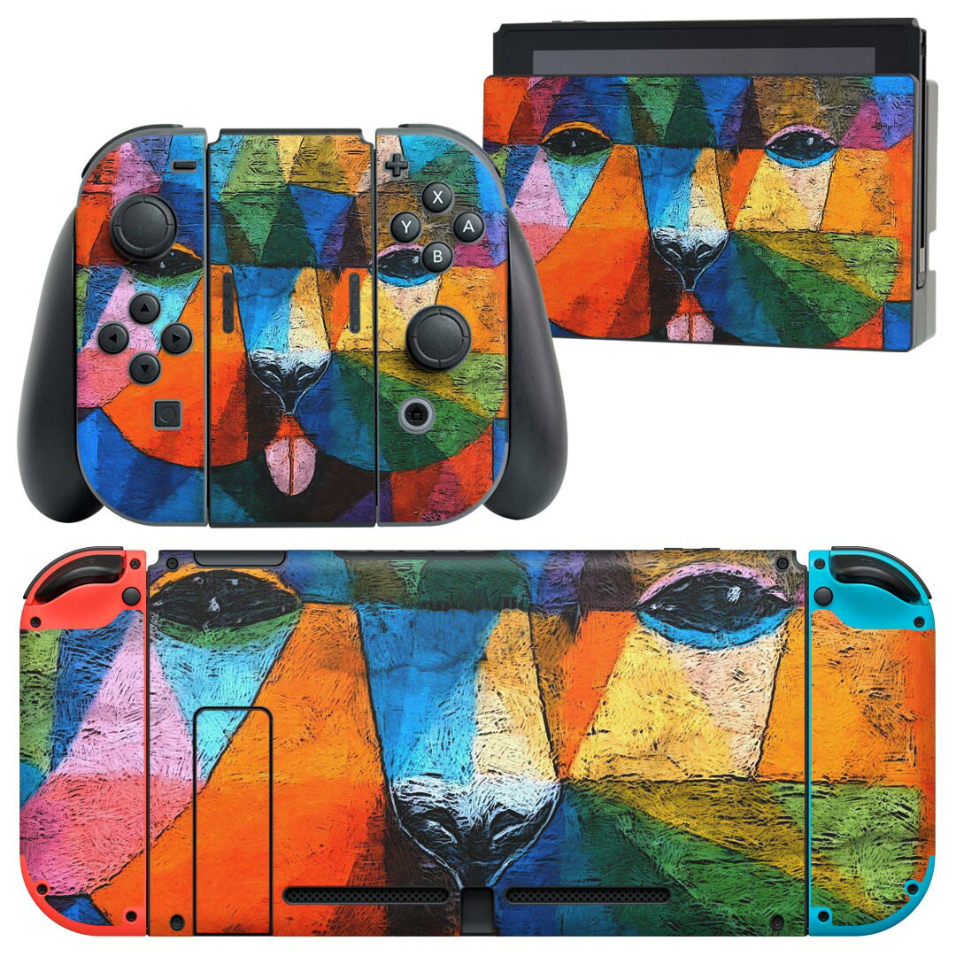 igsticker Nintendo Switch 用 デザインスキンシール 任天堂 ニンテンドー スイッチ 専用 本体ドック Joy-Con Joycon ジョイコン 専用 ゲーム機 カバー アクセサリー フィルム ステッカー 026229 動物　犬　柄　カラフル