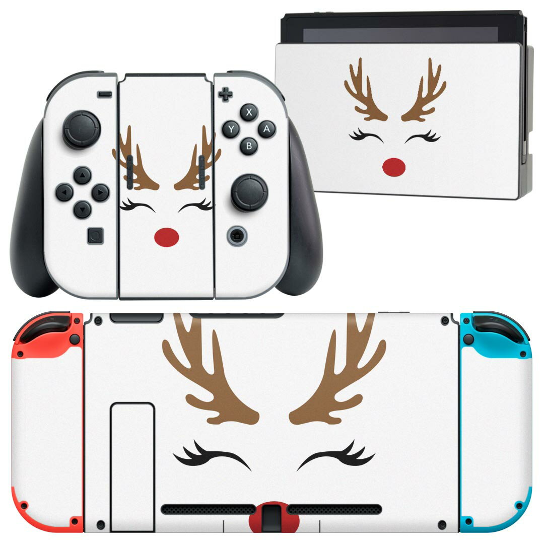 igsticker Nintendo Switch 用 デザインスキンシール 任天堂 ニンテンドー スイッチ 専用 本体ドック Joy-Con Joycon ジョイコン 専用 ゲーム機 カバー アクセサリー フィルム ステッカー 026238 トナカイ　動物　クリスマス