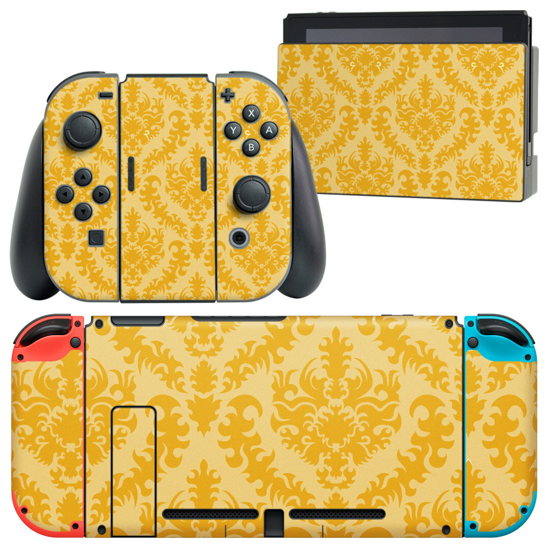 igsticker Nintendo Switch 用 デザインスキンシール 任天堂 ニンテンドー スイッチ 専用 本体ドック Joy-Con Joycon ジョイコン 専用 ゲーム機 カバー アクセサリー フィルム ステッカー 004017 模様 エレガント 黄色