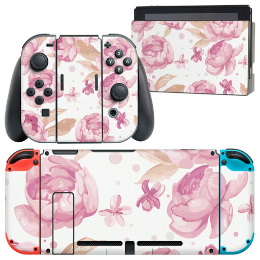 igsticker Nintendo Switch 用 デザインスキンシール 任天堂 ニンテンドー スイッチ 専用 本体ドック Joy-Con Joycon ジョイコン 専用 ゲーム機 カバー アクセサリー フィルム ステッカー 004024 花  ピンク