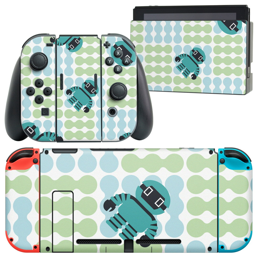 igsticker Nintendo Switch 用 デザインスキンシール 任天堂 ニンテンドー スイッチ 専用 本体ドック Joy-Con Joycon ジョイコン 専用 ゲーム機 カバー アクセサリー フィルム ステッカー 004084 キャラクター　青　緑