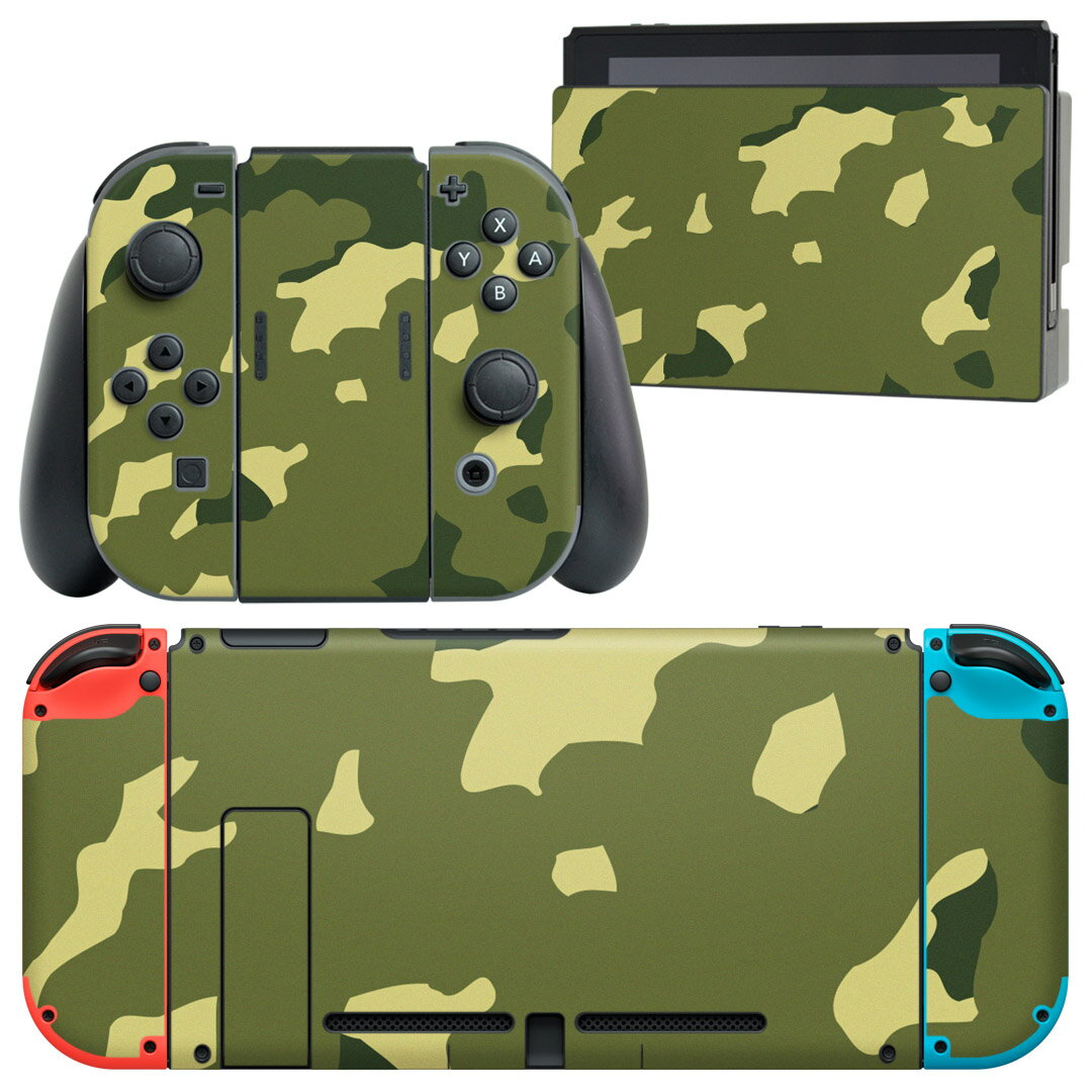 igsticker Nintendo Switch 用 デザインスキンシール 任天堂 ニンテンドー スイッチ 専用 本体ドック Joy-Con Joycon ジョイコン 専用 ゲーム機 カバー アクセサリー フィルム ステッカー 004087 迷彩　カモフラ　模様