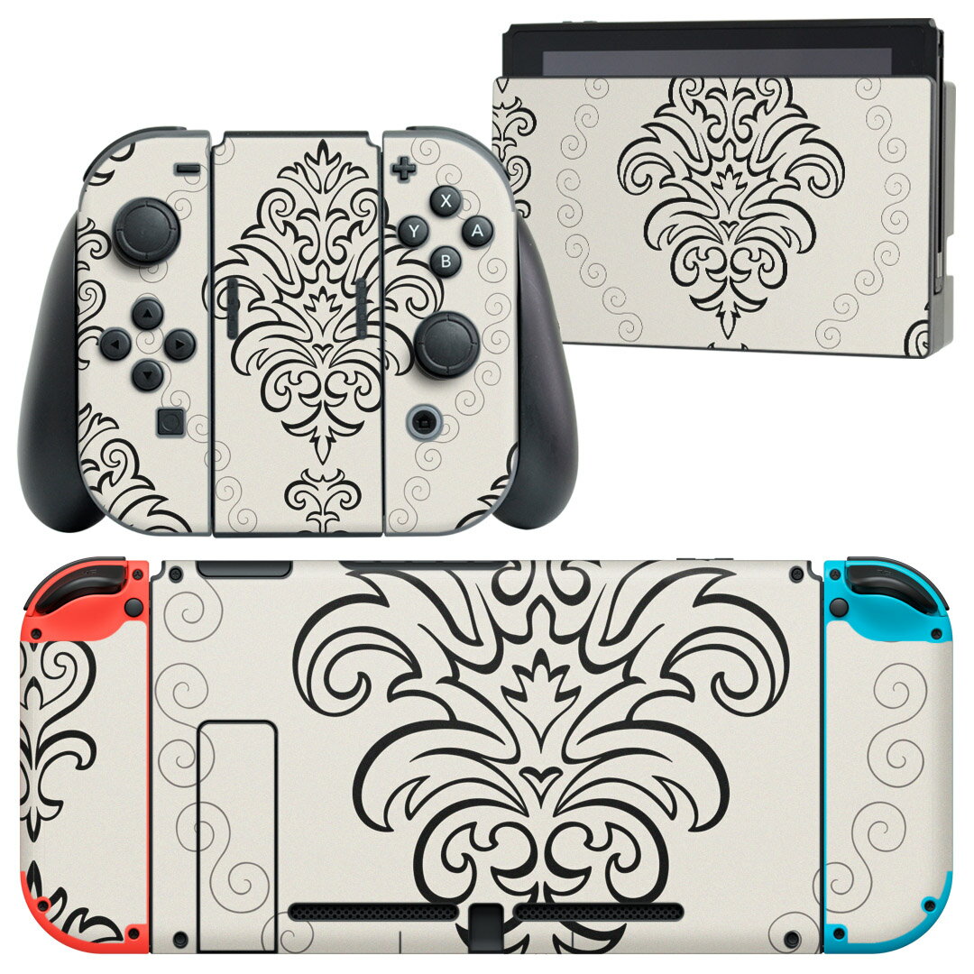 igsticker Nintendo Switch 用 デザインスキンシール 任天堂 ニンテンドー スイッチ 専用 本体ドック Joy-Con Joycon ジョイコン 専用 ゲーム機 カバー アクセサリー フィルム ステッカー 004133 模様 エレガント 白 黒
