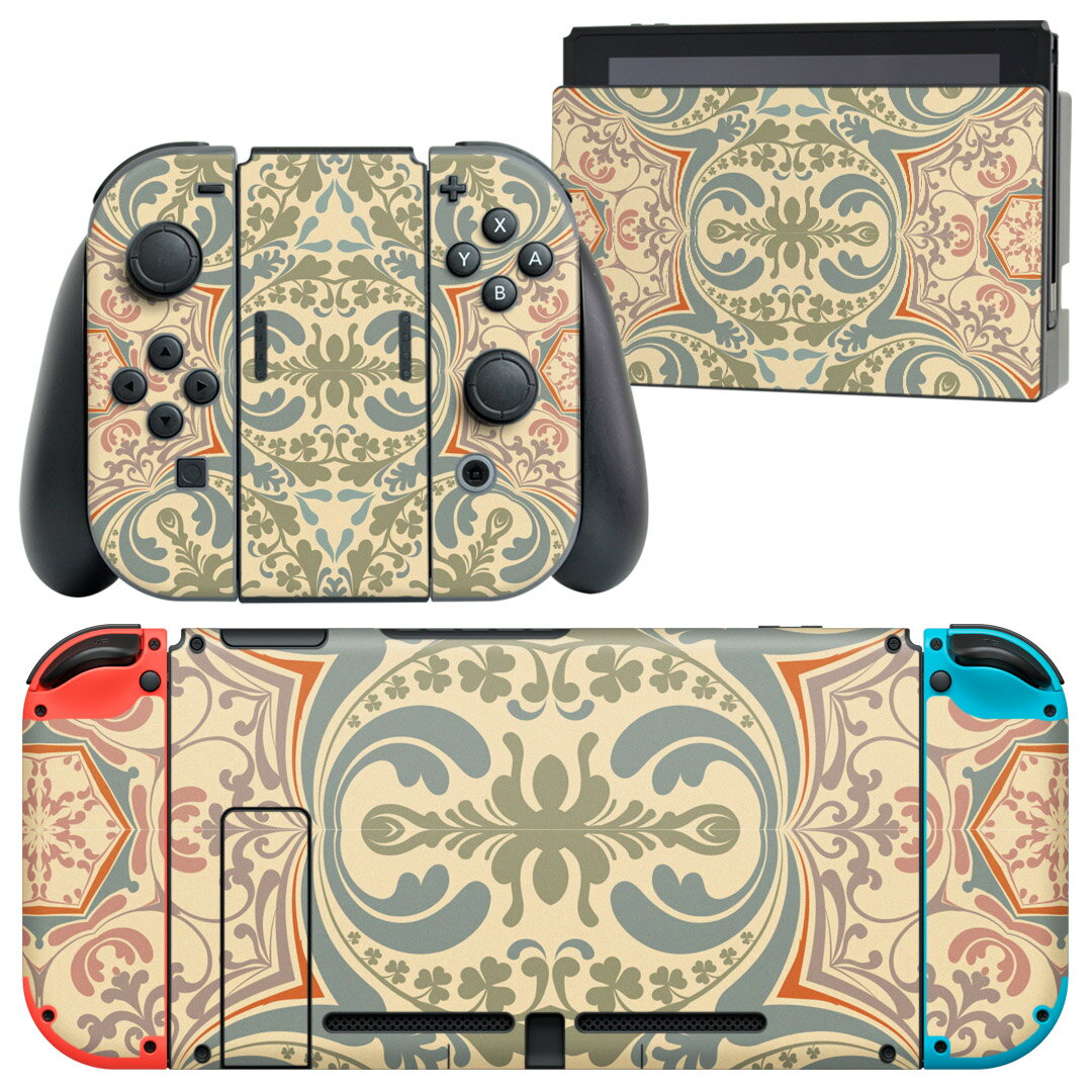 igsticker Nintendo Switch 用 デザインスキンシール 任天堂 ニンテンドー スイッチ 専用 本体ドック Joy-Con Joycon ジョイコン 専用 ゲーム機 カバー アクセサリー フィルム ステッカー 004134 模様 エレガント カラフル