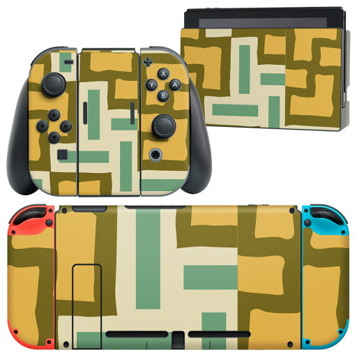 igsticker Nintendo Switch 用 デザインスキンシール 任天堂 ニンテンドー スイッチ 専用 本体ドック Joy-Con Joycon ジョイコン 専用 ゲーム機 カバー アクセサリー フィルム ステッカー 004183 模様 オレンジ 緑