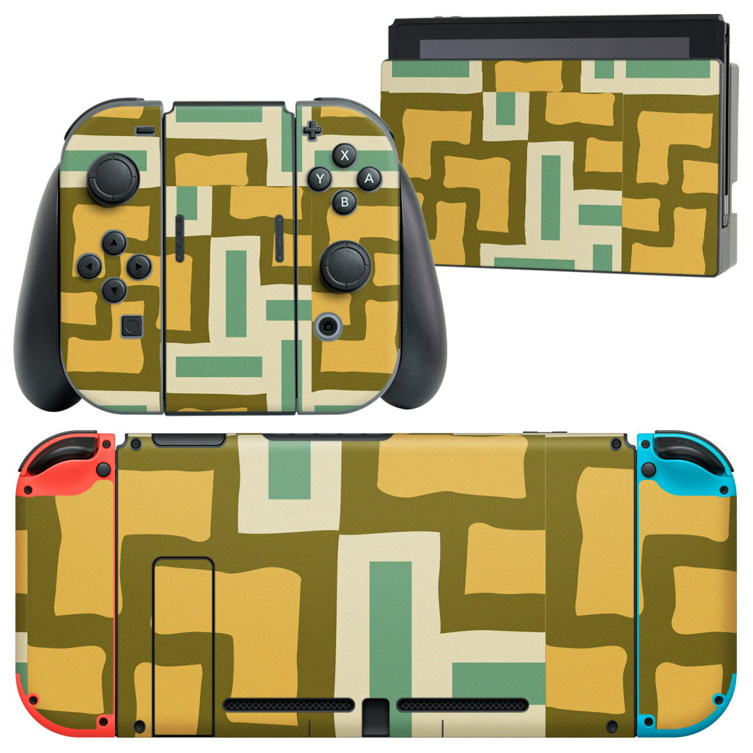 igsticker Nintendo Switch 用 デザインスキンシール 任天堂 ニンテンドー スイッチ 専用 本体ドック Joy-Con Joycon ジョイコン 専用 ゲーム機 カバー アクセサリー フィルム ステッカー 004184 模様　オレンジ　緑