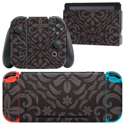 igsticker Nintendo Switch 用 デザインスキンシール 任天堂 ニンテンドー スイッチ 専用 本体ドック Joy-Con Joycon ジョイコン 専用 ゲーム機 カバー アクセサリー フィルム ステッカー 004204 模様 エレガント 黒