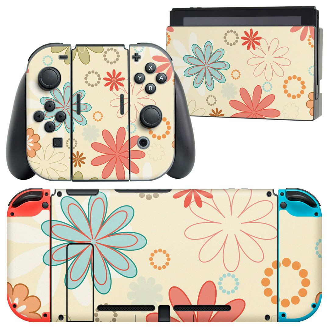製品名 Nintendo Switch 本体裏面＆ドック正面＆ジョイコン専用 デザインスキンシール セット内容 Nintendo Switch 本体＆ドック＆ジョイコン用スキンシール（各1枚） ニンテンドースイッチ専用です。携帯機のSwitch LiteやProコンには対応していません。 商品特徴 再剥離性シートを素材に採用し、細かな位置調整がしやすく貼り直しが容易です。専用の業務プリンターを使い、商品画像と遜色のない美しい印刷仕上がり。 注意事項 画像はサンプルですので、ご覧の環境によっては多少色味に違いを感じる場合がございます。 イメージと違った、モニターと色味が異なるという理由での交換や返金はご対応出来かねます。スキンシールのみの販売で、ニンテンドースイッチ本体などは付属しません。シワができた場合、ドライヤーなどで軽く温め、外側に向けてシワを伸ばすように貼ってください。初回貼付時の位置調整や貼り直しは可能ですが、しっかりと押し付けて接着させた後の再剥離、再利用は保証しておりません。また接着部に油分や汚れが付着しますと角の部分は剥がれやすくなりますので、貼付時はあまり触れないようにご注意ください。無地のセミグロスシートにデザインをプリントした商品で、デコなどの加工はございません。 凹凸や光沢があるように見えたり布地や金属を素材にしたように見える商品もありますが、デザインの図版によるものです。印刷時に微妙な画像のズレが生じる場合がございます。ご注文後に1点1点制作する受注生産品の為、不良品以外のご返品や交換は固くお断りします。当店における繰り返しの実機テストでは問題ありませんでしたが、経過年数や使用環境により、シールを剥がす際に本体の塗装が一部剥がれる可能性があります。恐れ入りますが、万が一そのような状況になった場合でも当店ではゲーム機本体の保証は出来かねますので、予めご理解の上お求めください。 商品発送 完全受注生産のハンドメイド商品となりますので、既製品と比べて発送までお時間を頂いています。 基本的に決済確認後2?3営業日、最大で10営業日での発送となります。繁忙期や休業日明けの場合はさらに時間がかかる場合があります。 その際には別途メールにてご連絡致します。メール便の場合、発送日から到着までに2?4日ほどかかる場合が多く、紛失などの保障もご対応できかねます。あらかじめご了承下さい。